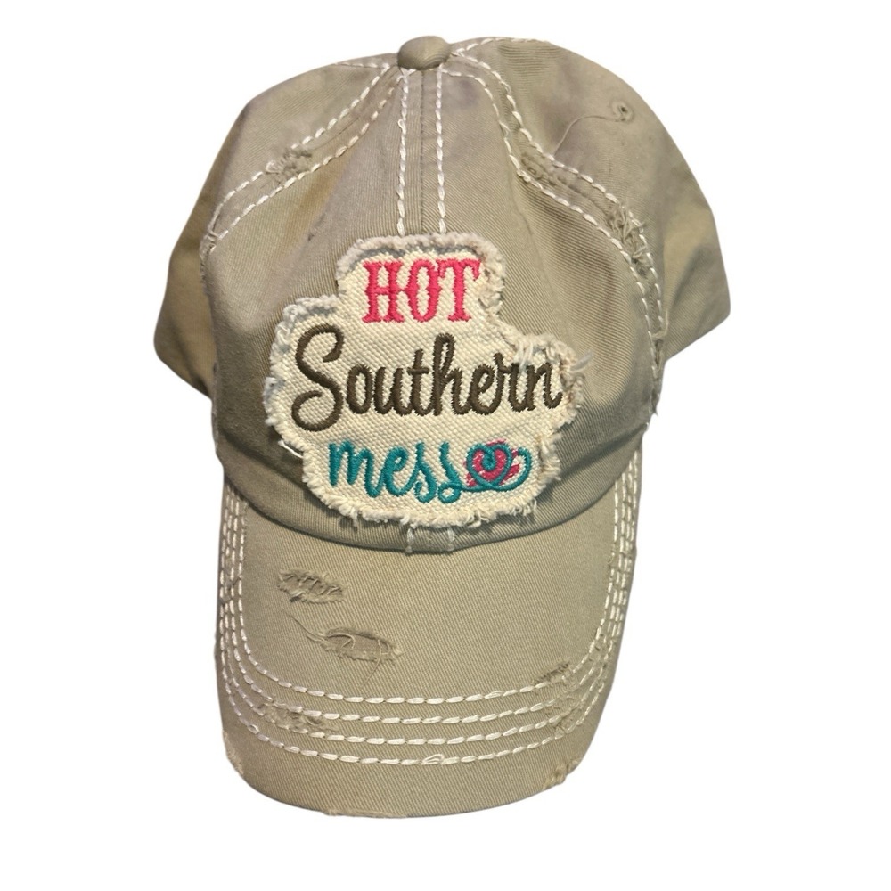 KB ETHOS Vintage Hot Southern Mess Embroidered Beige Adjustable Baseball Cap
